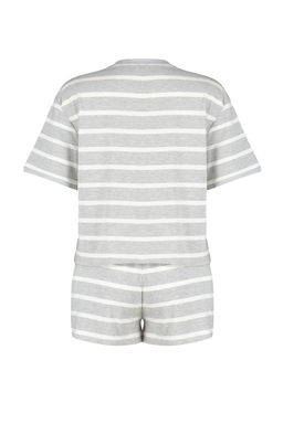 Trendyolmilla Gri Cizgili Simli Sortlu Orme Pijama Tak?m? THMSS24PT00061 фото 9