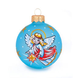 Елочная игрушка шар стеклянная Ангелочек д6см, ручная художественная роспись, цвета микс, подарочная упаковка (Россия)