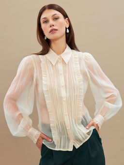 Блузка из органзы со сборкой OD-928-1 молочный