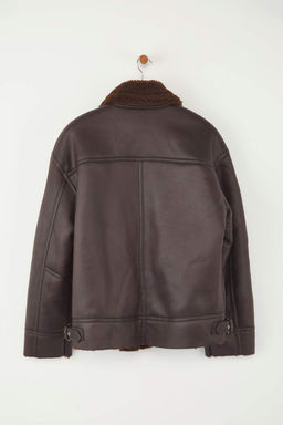 Vizon Regular Kal?p Yakas? Kemer Detayl? Peluslu Suet Biker Ceket Mont TWOAW25MO00011 - Trendyolmilla фото 21