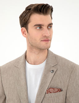 A__k Kahverengi Ex. Slim Fit Keten Kar___ml_ Ceket