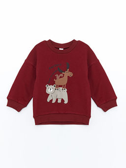 Bisiklet Yaka Bask?l? Erkek ?ocuk Sweatshirt