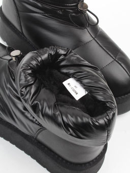 04-WA003-1M BLACK Ботинки зимние женские (натуральная кожа, курточная ткань, 100% шерсть)