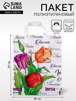 Цена за 25 шт. Пакет Инесса, полиэтиленовый с петлевой ручкой, 28?34 см, 60 мкм