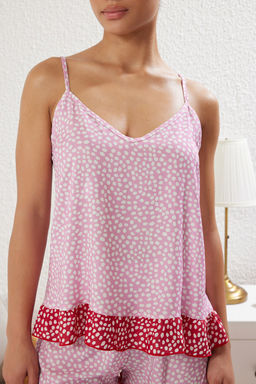 Trendyolmilla Sar?-Cok Renkli Puantiyeli F?rf?rl? Ip Ask?l? Viskon Sortlu Dokuma Pijama Tak?m? THMSS24PT00124  фото 3