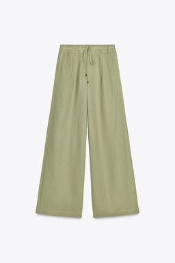 LINEN BLEND WIDE-LEG TROUSERS WITH BELT - Zara фото 14