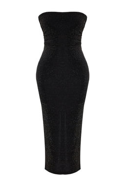 TRENDYOLMILLA Siyah Vucuda Oturan Astarl? Par?lt?l? Simli Orme S?k Abiye Elbise TPRSS24EL00111