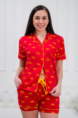 Пижама женская из жакета и шорт из кулирки Мальвина короны, красный - Амадэль фото 7