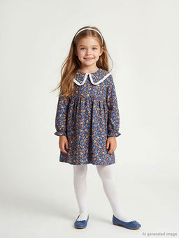 Bebe Yaka ?i?ek Desenli K?z ?ocuk Elbise