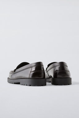 LEATHER LOAFERS WITH TRACK SOLE - Zara фото 5