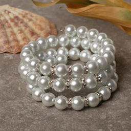 Браслет-пружинка Жемчужинка морская 3 ряда, белый в серебре, L=7 см