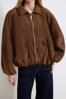 Kahverengi Ince Dolgulu Dokulu Oversize Bomber Mont TWOSS26MO00007 - Trendyolmilla фото 6