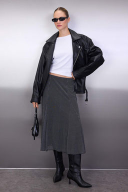 Siyah Puantiyeli Godeli Midi Orme Tul Etek TWOAW26ET00068 - Trendyolmilla фото 4