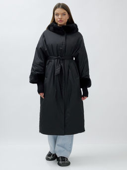 Пальто зимнее женское с норкой большого размера черного цвета 25008Ch - Mtforce фото 19