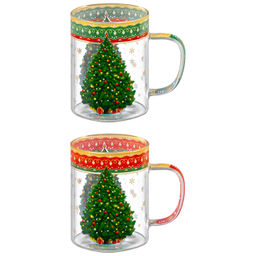 Набор кружек 2 пр. 450 мл 11,5*8*10,5 см "Новогодняя ёлка", красный+зеленый узор, стекло