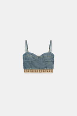 TOP Z1975 DENIM COMBINADO CROCHET / Azul medio - Zara фото 8