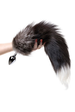 Анальная втулка Metal by TOYFA с хвостом черно-бурой лисы, металл, серебряная, 45 см, 2,7 см  фото 5