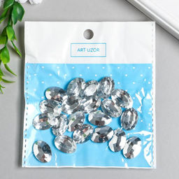 Декор для творчества пластик Стразы овал. Серебро набор 20 шт 1,3х1,8 см - Арт узор фото 3