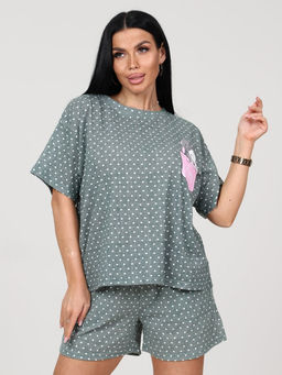 309 ДОМАШНИЙ КОСТЮМ шорты (Ментол горох)
