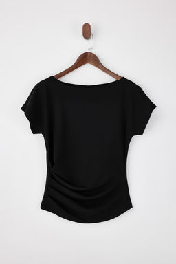 Tas Fitted/Vucuda Oturan Kay?k Yaka Dusuk Kol K?sa Kollu Scuba Krep Orme Bluz TWOSS26BZ00080 - Trendyolmilla фото 11