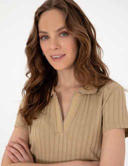 Bej Slim Fit Basic Ti__rt
