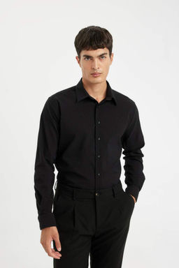 Рубашка с длинными рукавами и жатым воротником поло Modern Fit - Defacto фото 3