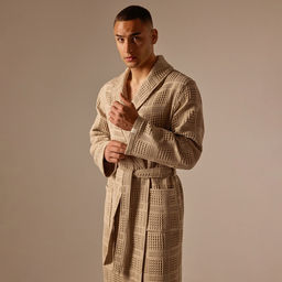 Халат вафельный мужской SL HOME: Chess «Саббиа», размер S, хлопок 100%, коричневый