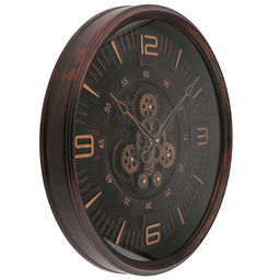 Часы настенные "Хронос" д49см, h7см, мягкий ход, циферблат "Шестеренки", коричневый потертый; цифры арабские, медный; корпус пластик, коричневый "под дерево"; в лотке (Китай)