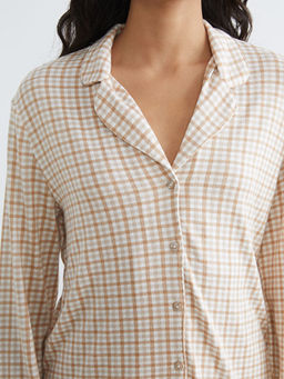 G?mlek Yaka Ekose Kad?n Pijama Tak?m?