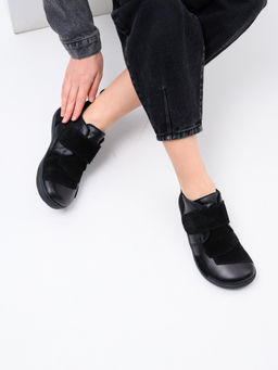 Ботинки женские демисезонные черные 206.NATAbl.Черная кожа+черная замша/Байка