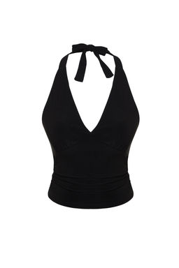 Siyah Boyundan Baglamal? Vucuda Oturan Esnek Crop Orme Bluz TWOSS24BZ00061