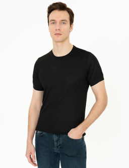 Siyah Slim Fit Bisiklet Yaka Triko T-shirt