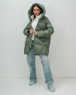 Куртка двубортная женская зимняя с капюшоном цвета хаки 7736Kh Бренд: Visdeer  фото 17