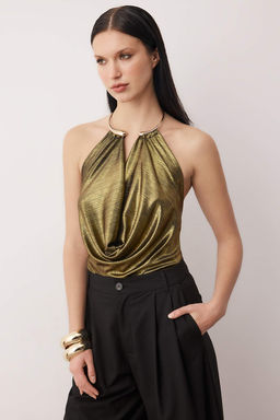 Taba Aksesuar Detayl? Degaje Yaka Orme Party Bluz TPRAW26BZ00062