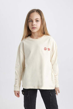 Футболка Relax Fit для девочек с круглым вырезом и длинными рукавами с принтом - Defacto фото 5