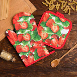 Кухонный набор Доляна Клубника вид 2, прихватка 17*17 см, рукавица 26*16 см,100% п/э