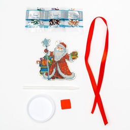 Алмазная мозаика на новый год с частичным заполнением для детей на подвеске «Дедушка Мороз», набор для творчества