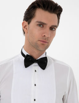 Beyaz Slim Fit Pamuk Kar___ml_ Ata Yaka Smokin G_mlek