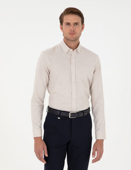 Bej Slim Fit Uzun Kollu G_mlek