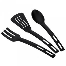 Кухонный набор Linea NERO 3 предмета: ложка, лопатка и вилка, высококачественный нейлон, матовая поверхность приборов, черный Regent (Китай)