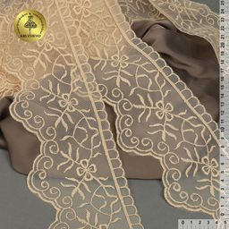 Кружево на сетке KRUZHEVO арт.TBY.40485 шир.110мм цв.N6115 бежевый уп.13,7м