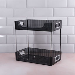 Органайзер для хранения, с ручками, 2 секции, 31×20×29 см, цвет чёрный, серебристый