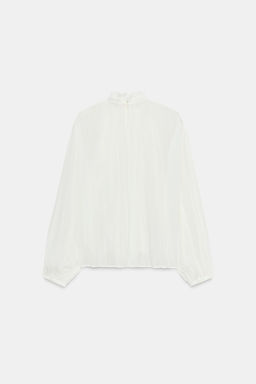 COTTON GAUZE BLOUSE WITH RUFFLE AND LACE TRIMS - Zara фото 6