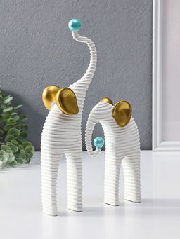 Сувенир полистоун "Слоны. Гофре" белый с золотом набор 2 шт 5х10х16,5 5,5х16,5х29,5 см