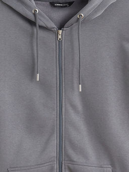Kap??onlu Uzun Kollu Erkek Kal?n Fermuarl? Sweatshirt