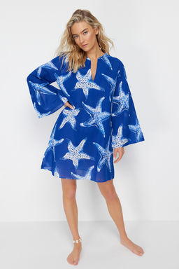 TRENDYOLMILLA Su Alt? Desenli Genis Kal?p Maxi Dokuma %100 Pamuklu Plaj Elbisesi TBESS24EL00035  фото 3