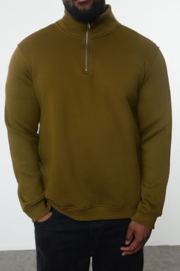 TRENDYOL MAN Yesil Buyuk Beden Oversize/Normal Kesim Dik Yaka Fermuarl? Ici Polarl? Sweatshirt TMNAW24AO00024 - Trendyolmilla фото 28