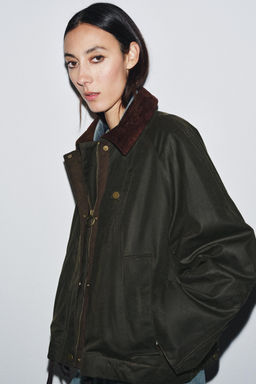 ZW COLLECTION CONTRAST COLLAR WAXED JACKET - Zara фото 5