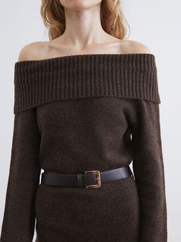 Kay?k Yaka Kemerli Triko Elbise