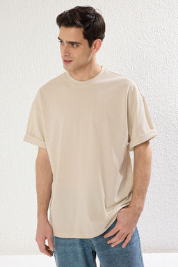 TRENDYOL MAN Kahverengi Oversize/Genis Kesim Dokulu Basic %100 Pamuklu Tok Kumas T-shirt TMNSS25TS00058 - Trendyolmilla фото 2